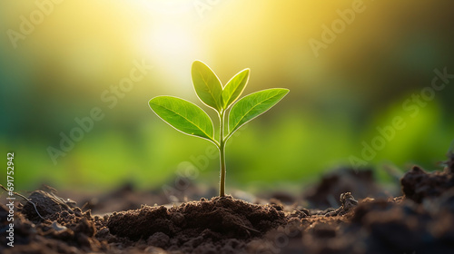 nature background with young plant growing in the morning light and green nature © Semar Design