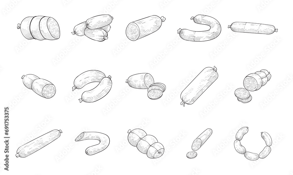 sausage handdrawn collection sausage handdrawn collection
