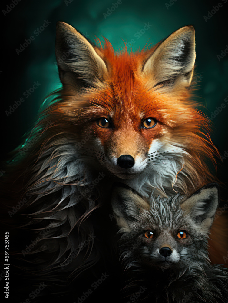 Obraz premium Fine art two foxes artwork generatieve ai