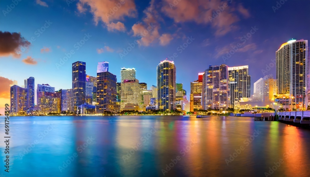 Miami city skyline with skyscrapers on the water Miami city skyline with skyscrapers on the water