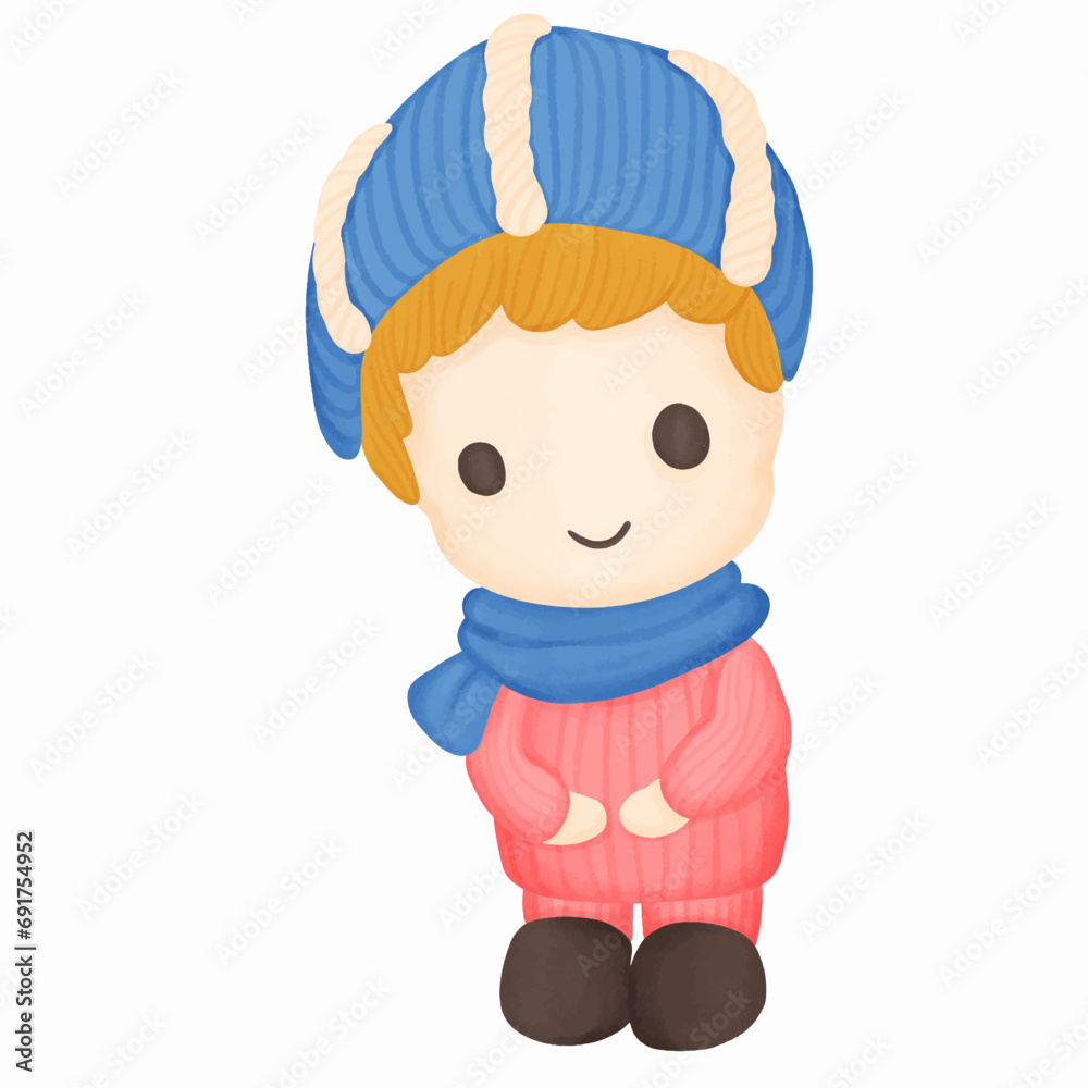 Cute cartoon wearing warm clothes in winter. Vector illustration Cute cartoon wearing warm clothes in winter. Vector illustration