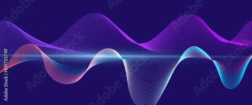 Purple violet and blue vector glowing tech line modern abstract background. Abstract line particle background. Flow wave with digital data structure. Future technology mesh