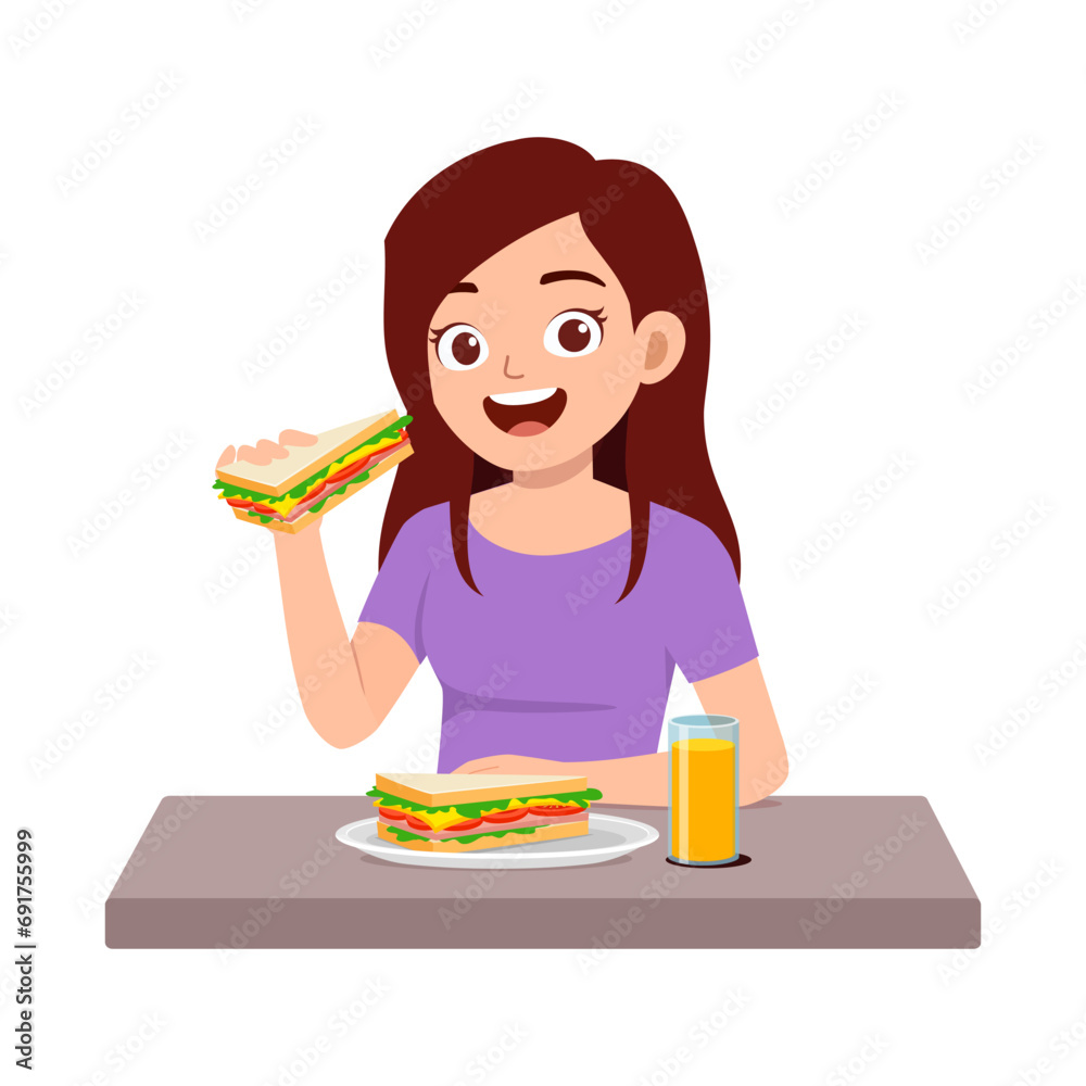 young adult eat sandwich and feel happy young adult eat sandwich and feel happy
