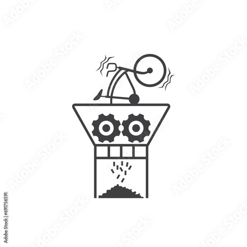 illustration of cross-cut iron scrap shredder machine.