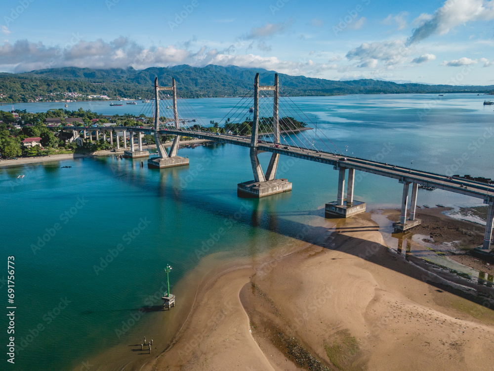 The Aerial View of Merah Putih Bridge in Ambon Bay, Maluku Province, Indonesia