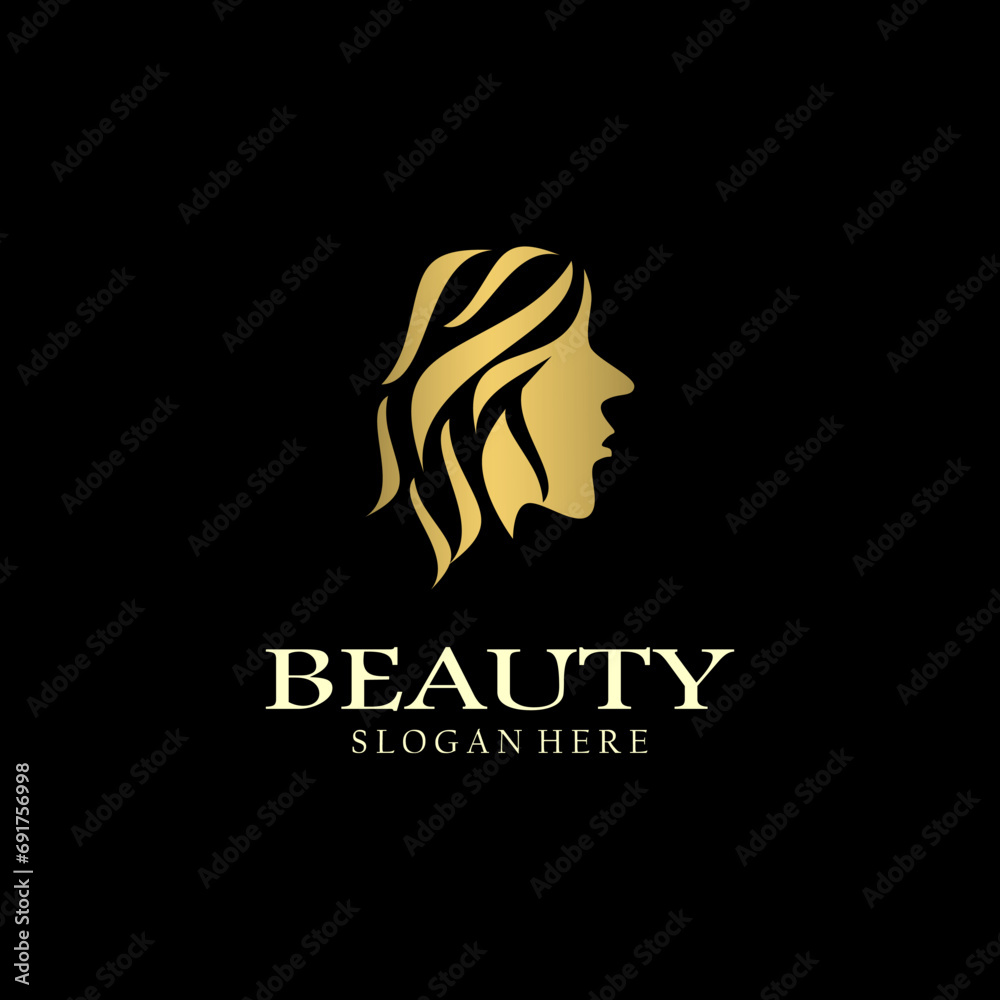 Women's hair salon with modern gold logo design. Premium Vector beauty logo. Women's hair salon with modern gold logo design. Premium Vector beauty logo.
