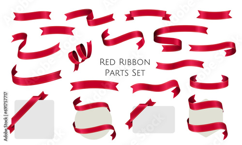 赤色のリボンのパーツセット