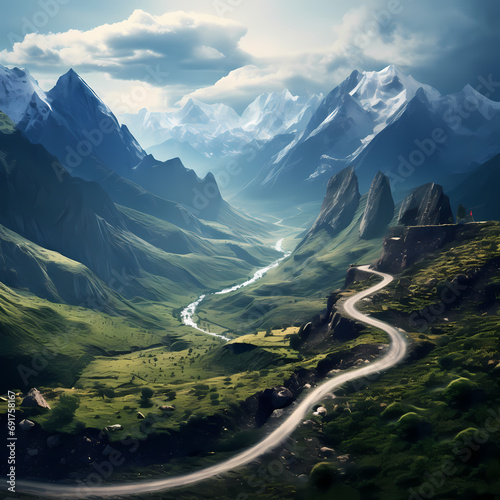 A winding mountain road leading through breathtaking landscapes