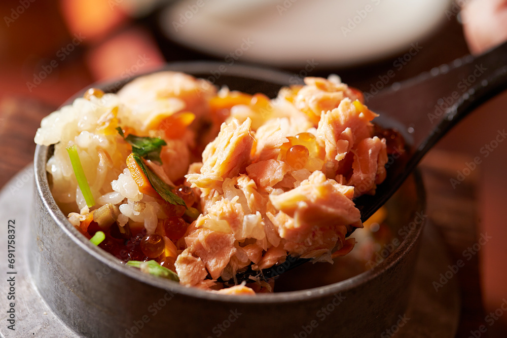 Stone pot rice with fish and vegetables Stone pot rice with fish and vegetables
