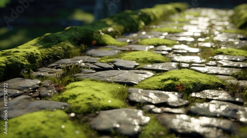 Mossy stone path, natural textured background