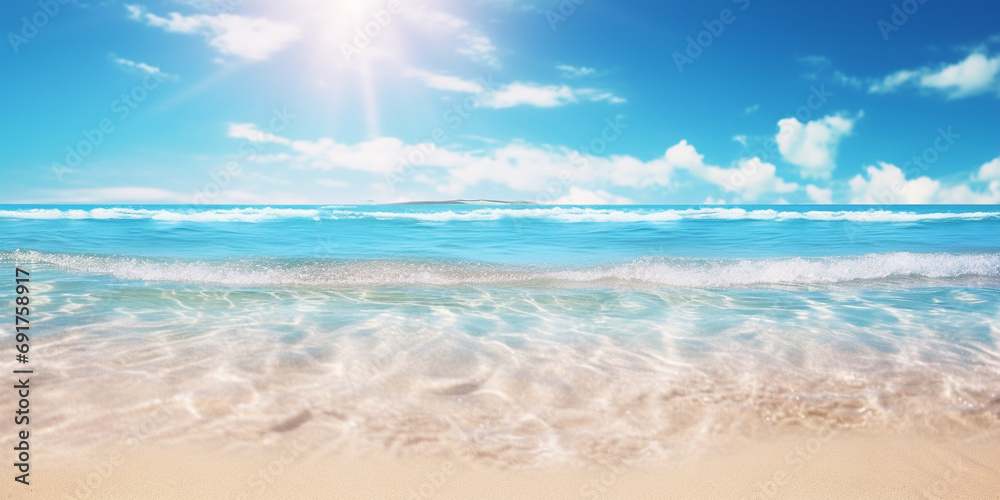 Beautiful beach under the blue sky, sunny day at the beach, Generative AI