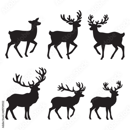 set of deer on the white background. deer silhouettes. Vector EPS 10.