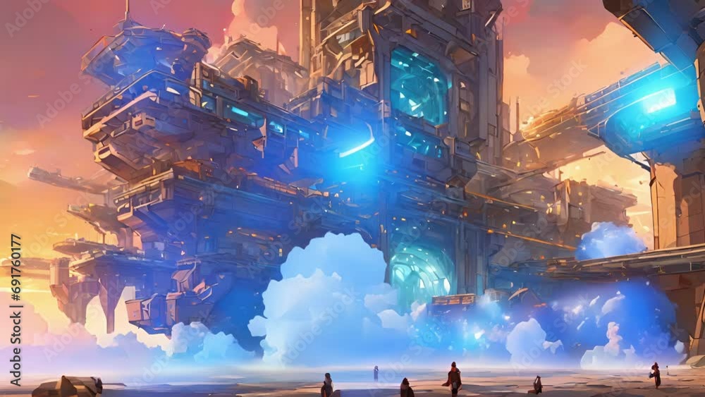 hightech facility buzzing with activity, Plasma Crystal Farm marvel