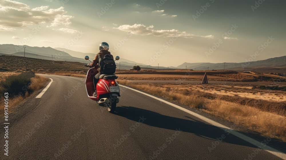 Riding a motor scooter, AI generated Image