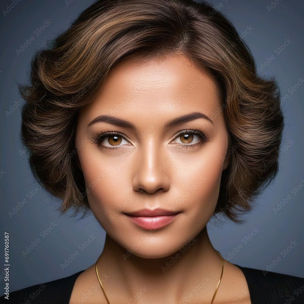 Fototapeta premium Retrato de estudio de cerca mujer pelo castaño y ojos marrones 