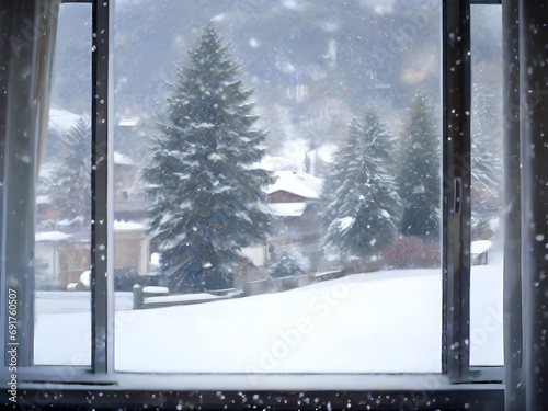 beautiful slowly falling snow outside the window © fahim