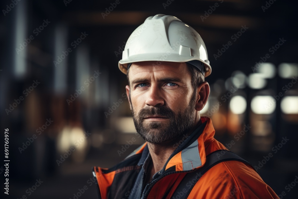 Portrait of Handsome construction worker. Generative AI. Portrait of Handsome construction worker. Generative AI.