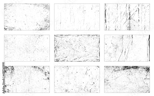 Set of Black Grainy Texture Isolated on White Background. Dust Overlay Textured. Dark Rough Noise Particles. Digitally Generated Image. Vector Design Elements, Illustration