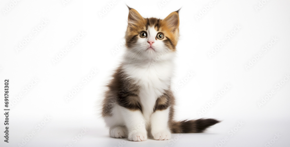 british kitten on white, A cute small brown white kitten  in front