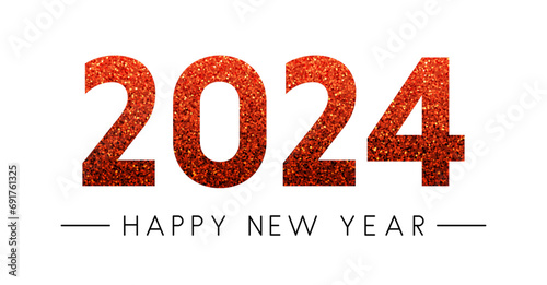 Red 2024 Happy New Year glittering lettering sign. Art banner, poster template, flyer design.