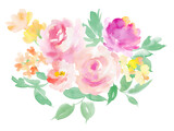 水彩で描いたピンクのバラのブーケイラスト