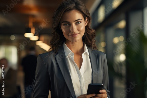 Successful business woman looking confident and smiling. Generative AI.