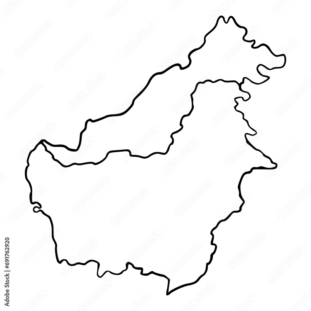 kalimantan or borneo island indonesia province geography hand drawn map outline illustration