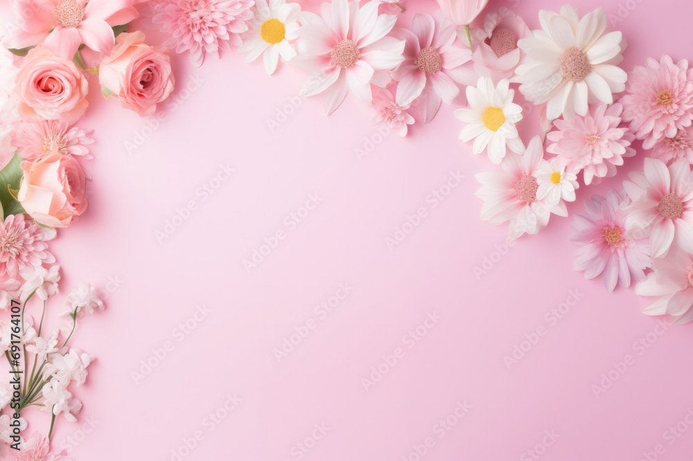 A bouquet of flowers in a pink background, free space. Copy Space A bouquet of flowers in a pink background, free space. Copy Space