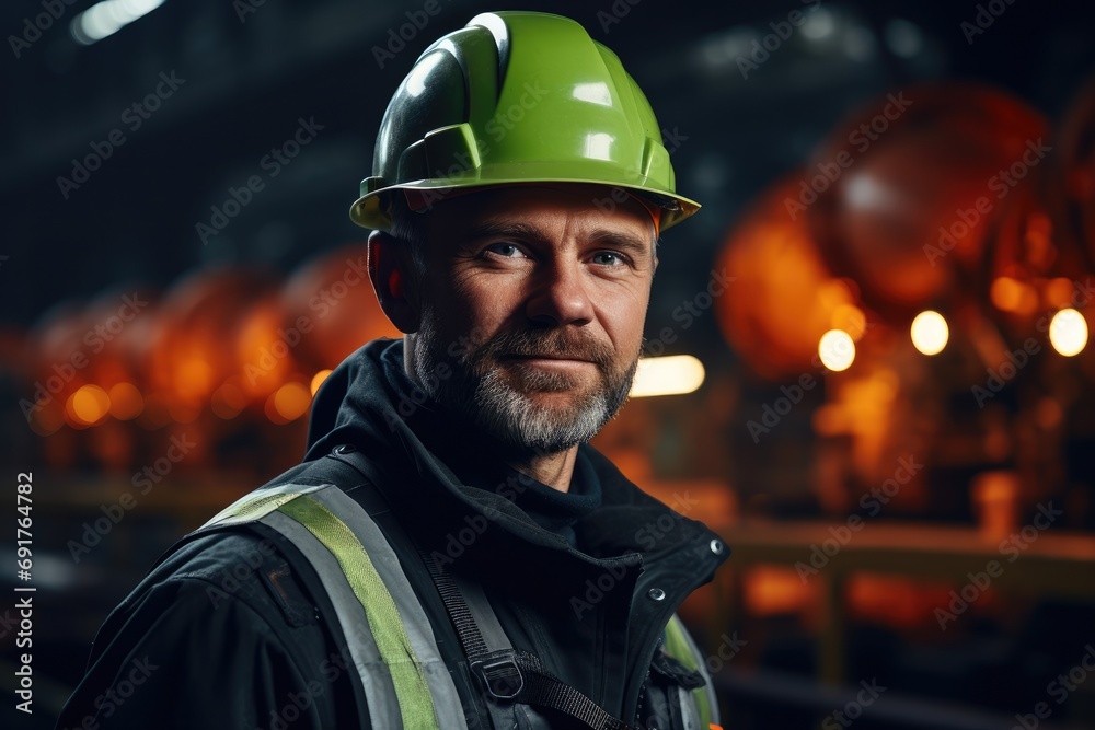 Metalworker in personal protective equipment stands at a metallurgical plant. Generative AI. Metalworker in personal protective equipment stands at a metallurgical plant. Generative AI.