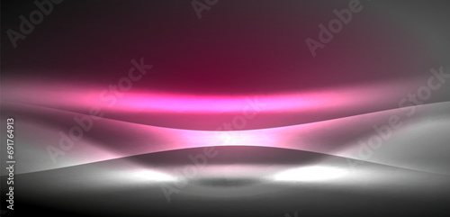 Neon-lit waves surge across background, mesmerizing dance of luminescence and motion. Dynamic backdrop captures essence of energy and modern aesthetics