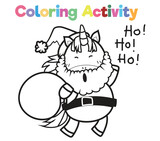 Simple colouring page for kids with Christmas unicorn, a cute unicorn santa claus. Coloring activity for children. Coloring page. Coloring book pages for adults and kids. 