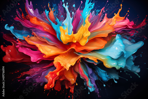 Colorful splashing paint on a dark background