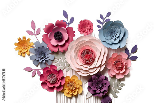 Obraz na płótnie bridal cut easter pink abstract bouquet summer spring day floral wallpaper illustration threedimensional flower 3d paper flowers isolated white background decorative design elements greeting card w salonie