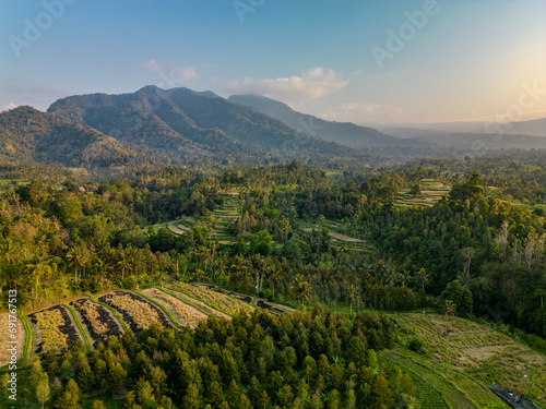 A green mountain range in the north of Bali