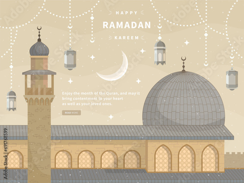 Ramadhan greetings with a beautiful mosque background