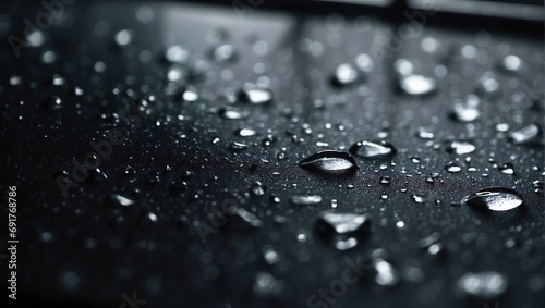 Rain's Gentle Touch: Water Droplets on a Dark Surface