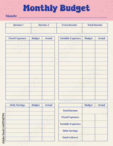 Monthly Budget Form Template, Expense tracker (ID: 691768794)