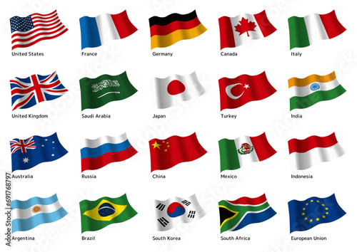 Bild auf Leinwand G20参加国の国旗_英語表記
