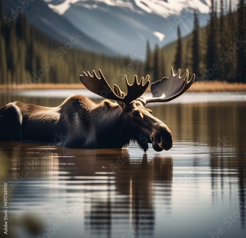 Moose in a river