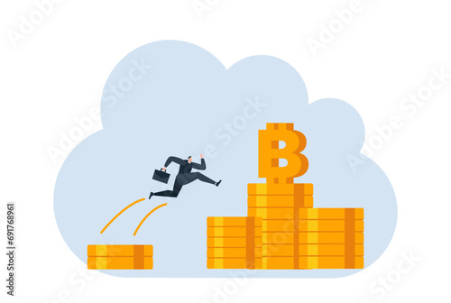 businessman with bitcoin digital money coin currency flat illustration