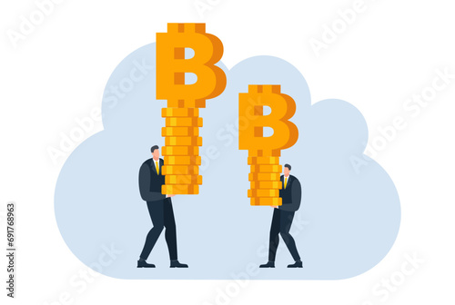 businessman with bitcoin digital money coin currency flat illustration
