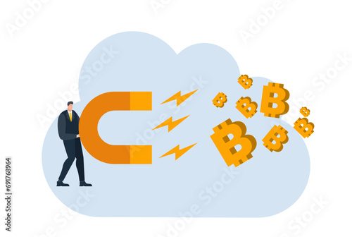 businessman with bitcoin digital money coin currency flat illustration
