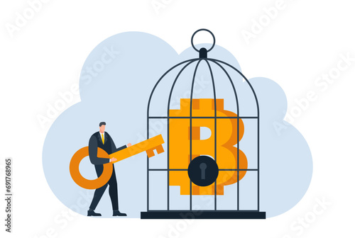 businessman with bitcoin digital money coin currency flat illustration