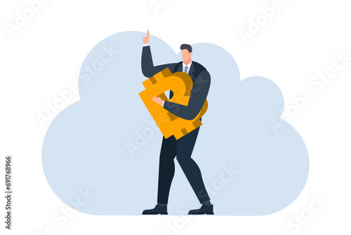 businessman with bitcoin digital money coin currency flat illustration