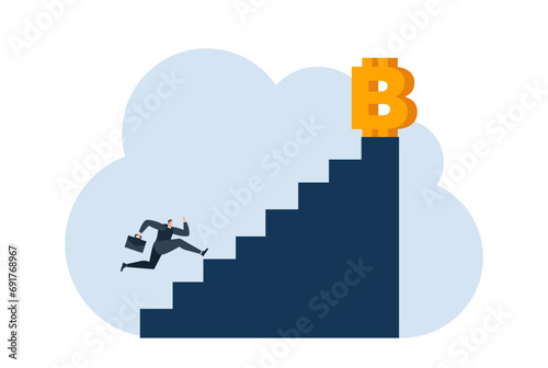 businessman with bitcoin digital money coin currency flat illustration