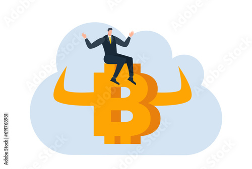 businessman with bitcoin digital money coin currency flat illustration