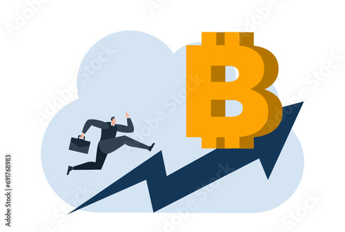businessman with bitcoin digital money coin currency flat illustration