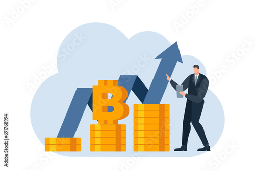 businessman with bitcoin digital money coin currency flat illustration