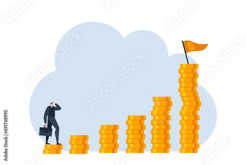businessman with bitcoin digital money coin currency flat illustration