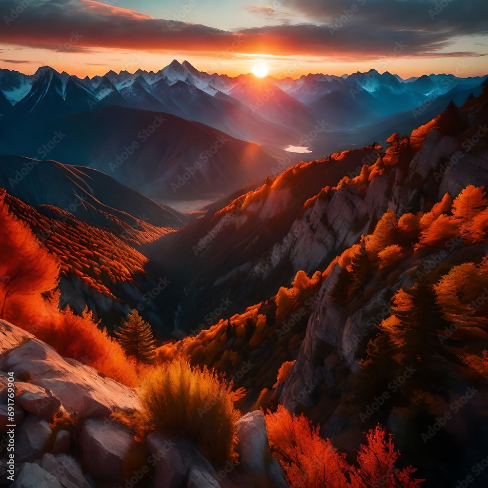 nice landscape with mountains and clouds at sunset time
